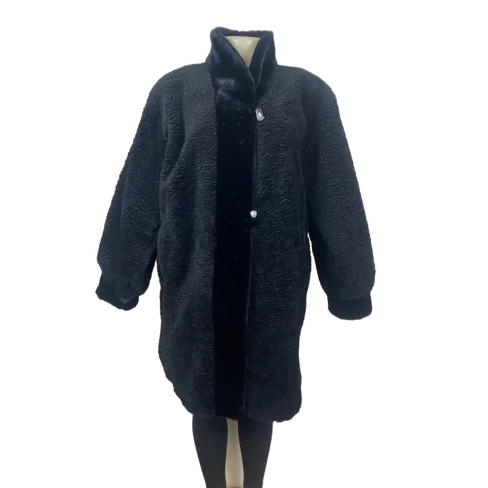 Gallery Women's Reversible Quilted & Faux Fur Black/Gray Winter Coat Sz 4